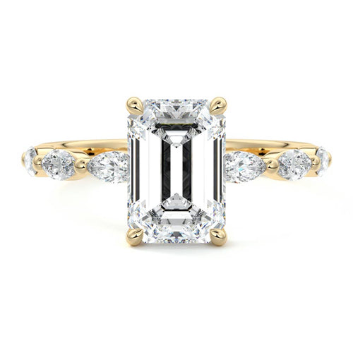 Valentina - Emerald Cut Yellow Gold Engagement Ring Detail View | Nura Lab