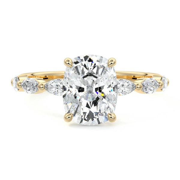 Valentina - Cushion Side Stone Lab Grown Diamond Engagement Ring