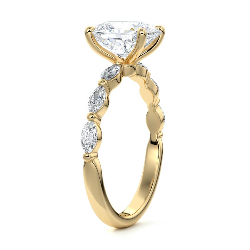 Valentina - Cushion Yellow Gold Engagement Ring Side View | Nura Lab