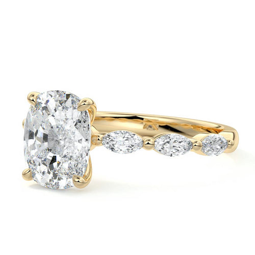 Valentina - Cushion Yellow Gold Engagement Ring Profile View | Nura Lab