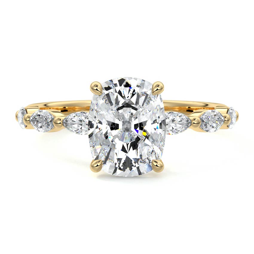 Valentina cushion side stone lab grown diamond engagement ring in yellow gold