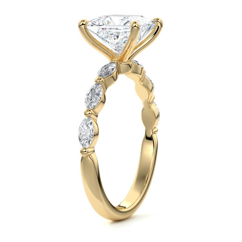 Valentina - Princess Yellow Gold Engagement Ring Side View | Nura Lab