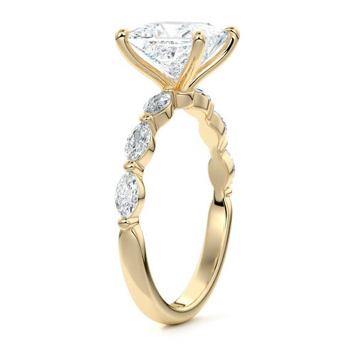 Valentina - Princess Yellow Gold Engagement Ring Side View | Nura Lab
