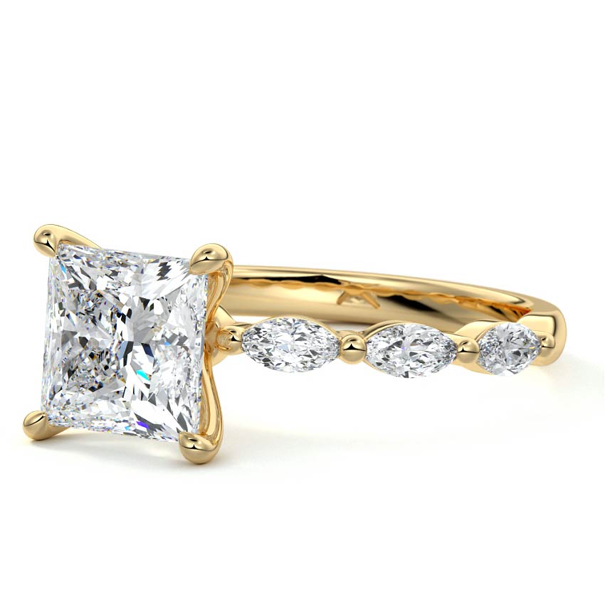 Valentina - Princess Yellow Gold Engagement Ring Profile View | Nura Lab