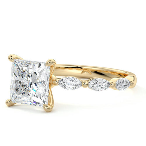 Valentina princess side stone lab grown diamond engagement ring in yellow gold