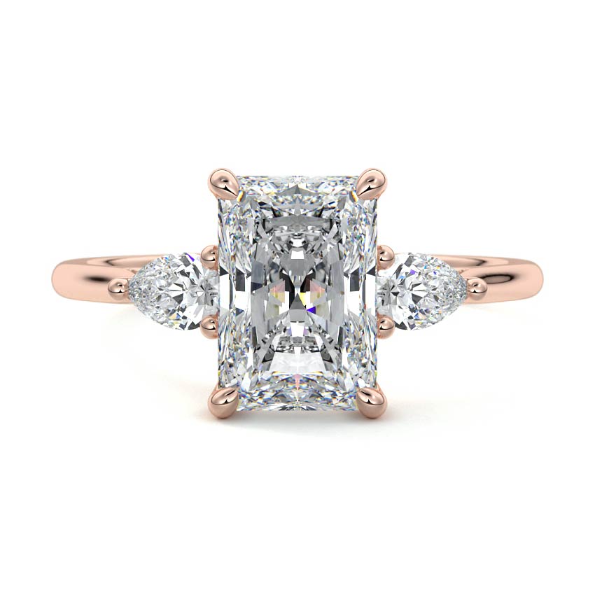 Veda radiant three-stone lab grown diamond engagement ring in rose gold