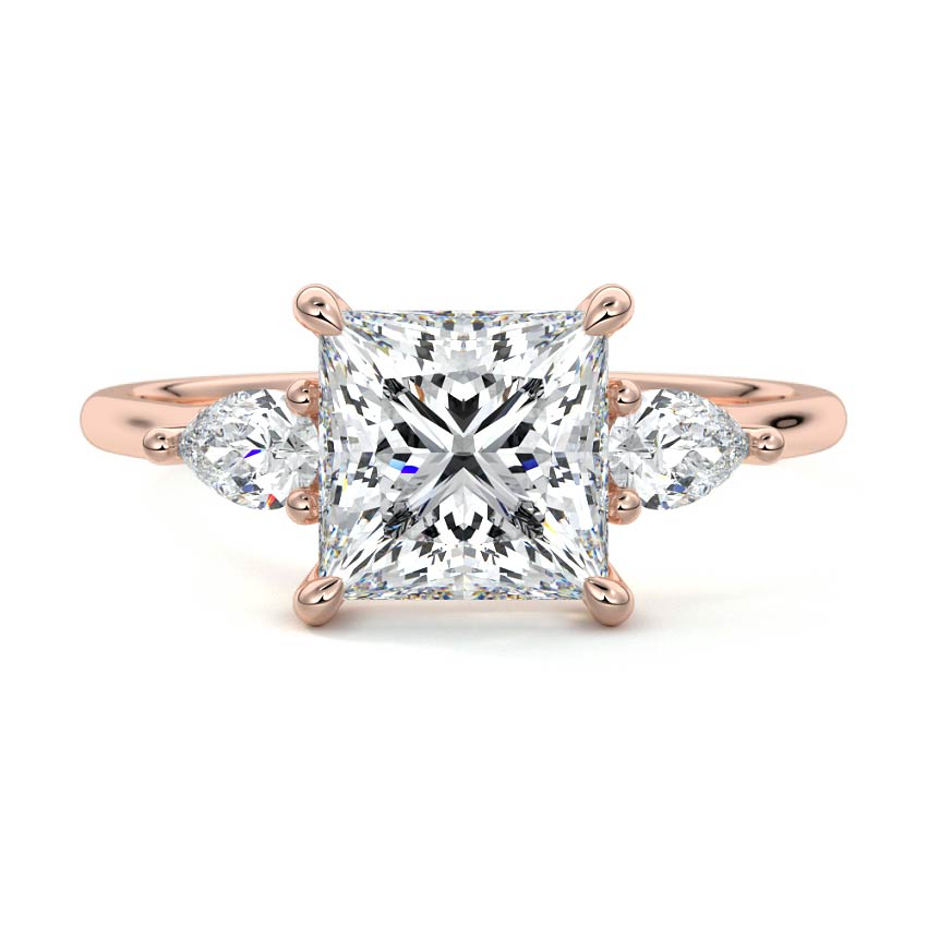 Veda princess three-stone lab grown diamond engagement ring in rose gold