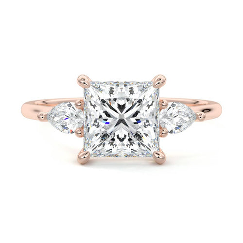 Veda princess three-stone lab grown diamond engagement ring in rose gold