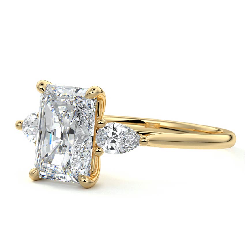 Veda - Radiant Yellow Gold Engagement Ring Profile View | Nura Lab