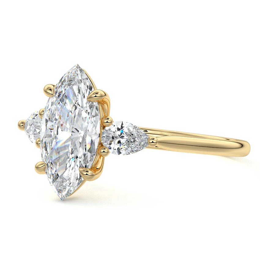 Veda - Marquise Yellow Gold Engagement Ring Profile View | Nura Lab