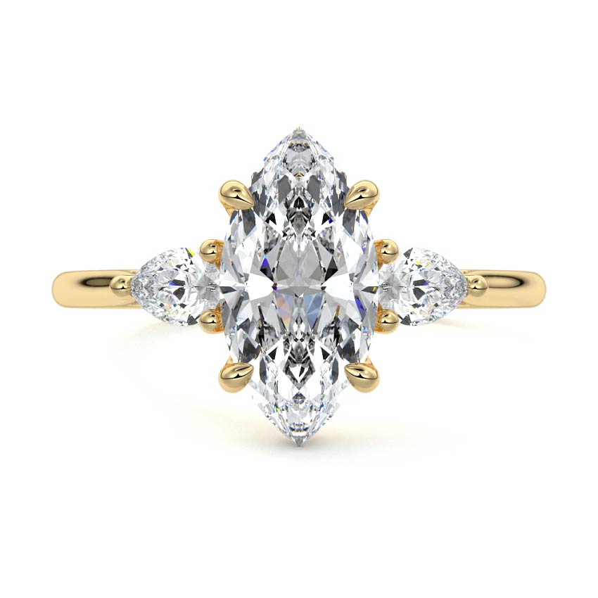 Veda - Marquise Yellow Gold Engagement Ring Detail View | Nura Lab
