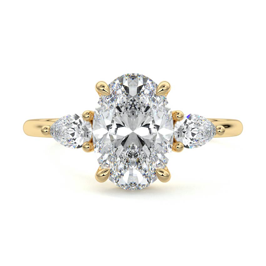 Veda oval three-stone lab grown diamond engagement ring in yellow gold
