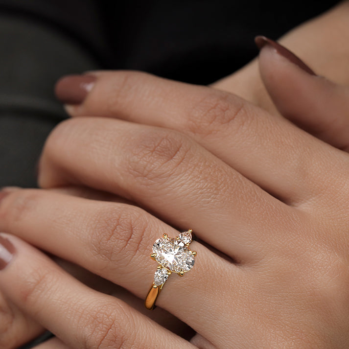 Veda - Oval Yellow Gold Engagement Ring Angle View | Nura Lab