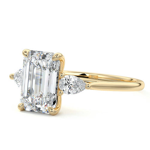 Veda - Emerald Cut Yellow Gold Engagement Ring Profile View | Nura Lab