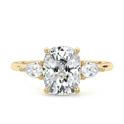 Veda cushion three-stone lab grown diamond engagement ring in yellow gold