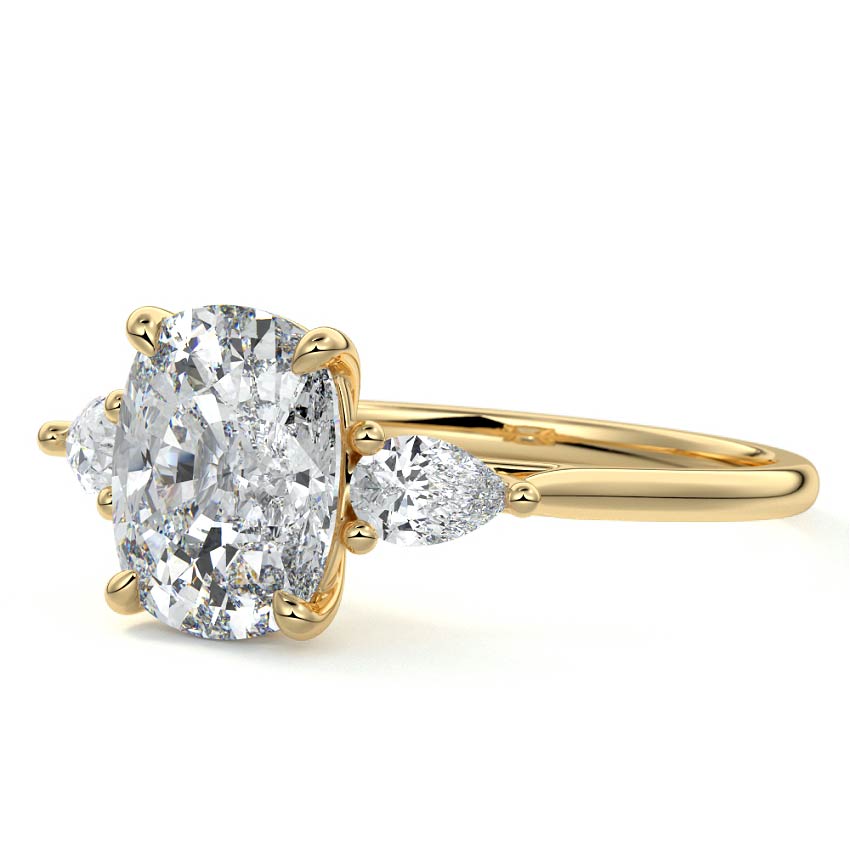 Veda - Cushion Yellow Gold Engagement Ring Profile View | Nura Lab