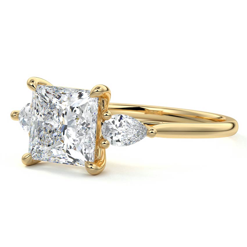 Veda - Princess Yellow Gold Engagement Ring Profile View | Nura Lab