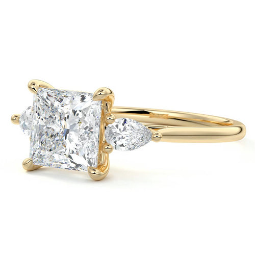 Veda - Princess Yellow Gold Engagement Ring Profile View | Nura Lab