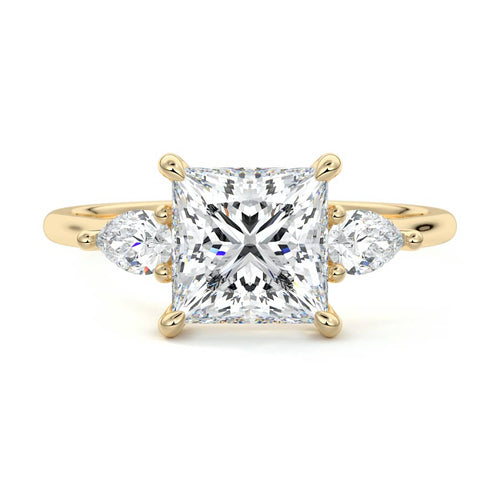 Veda princess three-stone lab grown diamond engagement ring in yellow gold