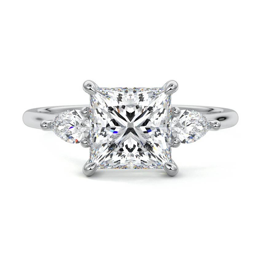 Veda princess three-stone lab grown diamond engagement ring in white gold