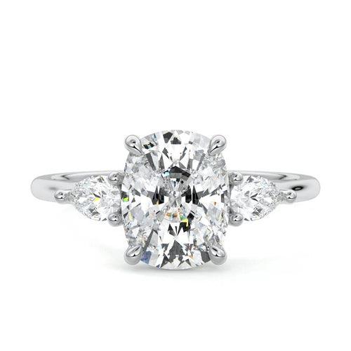 Veda cushion three-stone lab grown diamond engagement ring in platinum