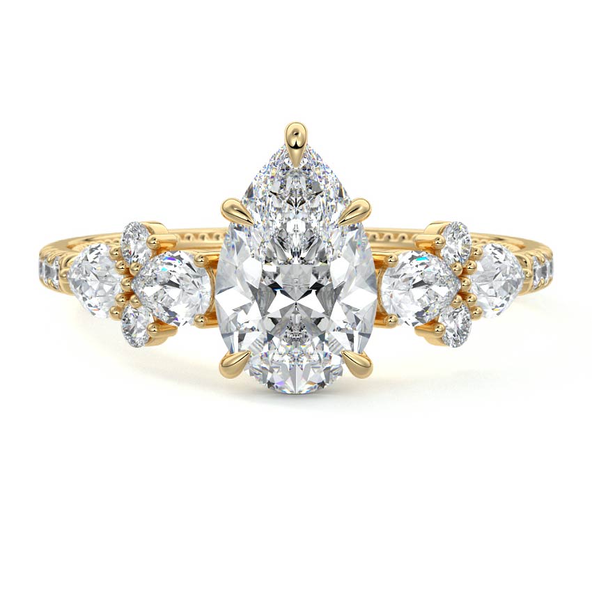 Vera pear floral side stone pavé lab grown diamond engagement ring in yellow gold