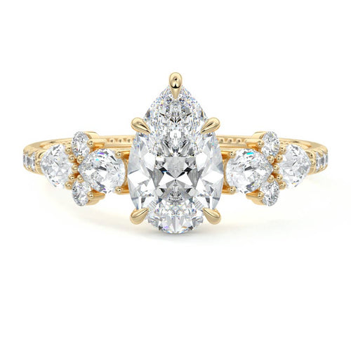 Vera pear floral side stone pavé lab grown diamond engagement ring in yellow gold