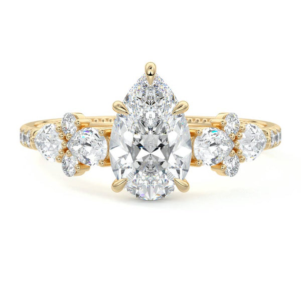 Vera - Pear Floral Side Stone Pavé Lab Grown Diamond Engagement Ring