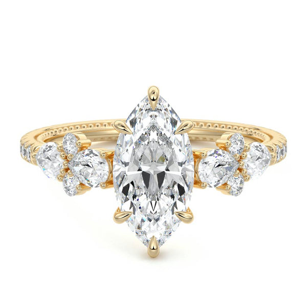 Vera - Marquise Floral Side Stone Pavé Lab Grown Diamond Engagement Ring
