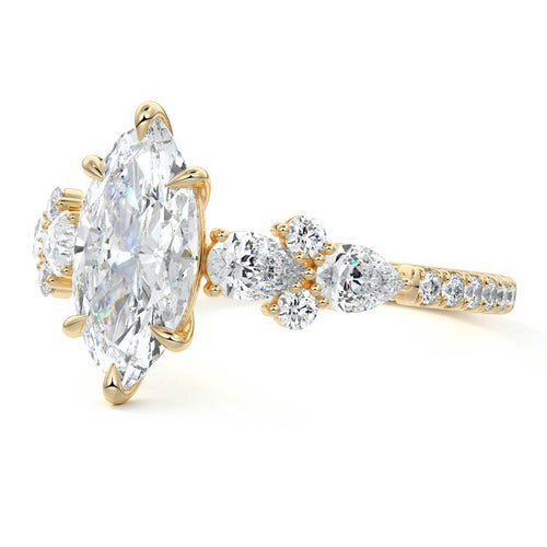 Vera - Marquise Yellow Gold Engagement Ring Profile View | Nura Lab