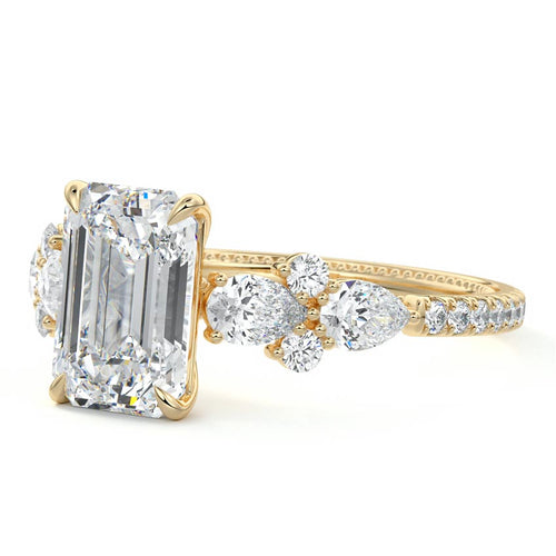 Vera - Emerald Cut Yellow Gold Engagement Ring Profile View | Nura Lab