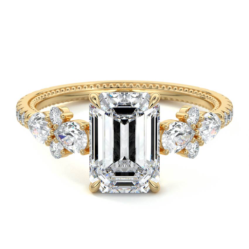 Vera - Emerald Cut Yellow Gold Engagement Ring Detail View | Nura Lab