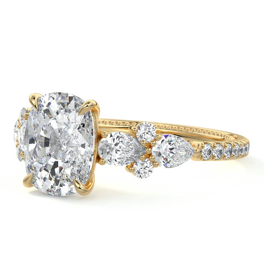 Vera - Cushion Yellow Gold Engagement Ring Profile View | Nura Lab