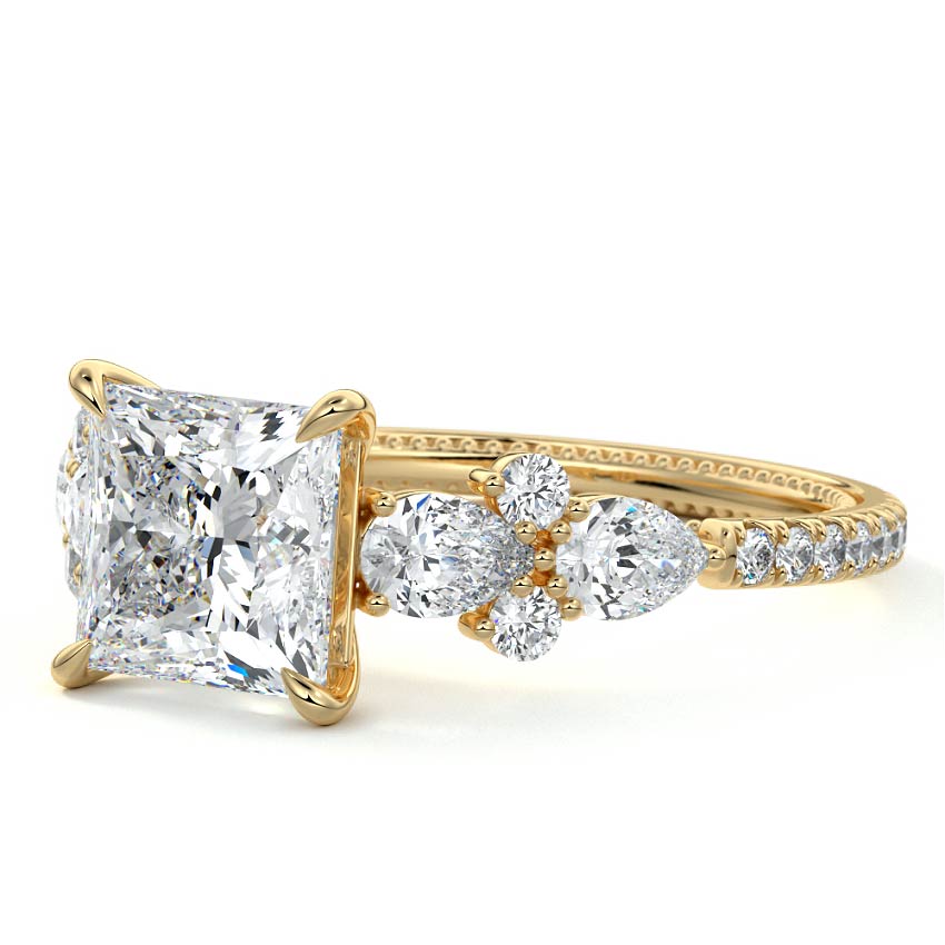 Vera - Princess Yellow Gold Engagement Ring Profile View | Nura Lab