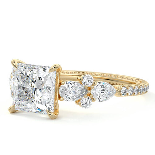 Vera - Princess Yellow Gold Engagement Ring Profile View | Nura Lab