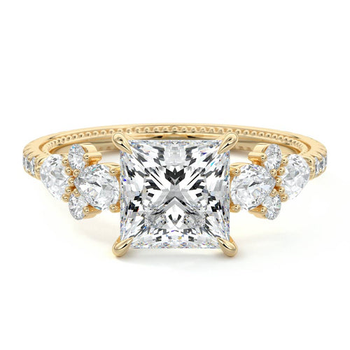 Vera - Princess Yellow Gold Engagement Ring Detail View | Nura Lab