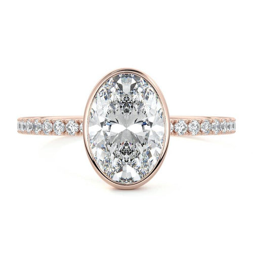 Viola oval bezel pavé solitaire lab grown diamond engagement ring in rose gold