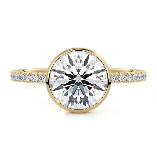 Viola round bezel pavé solitaire lab grown diamond engagement ring in yellow gold