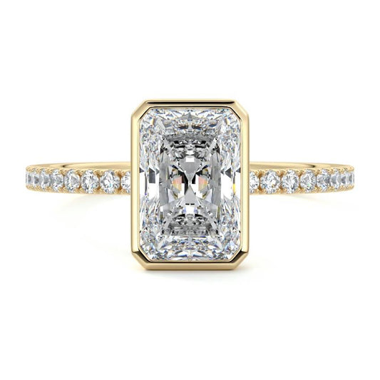 Viola radiant bezel pavé solitaire lab grown diamond engagement ring in yellow gold