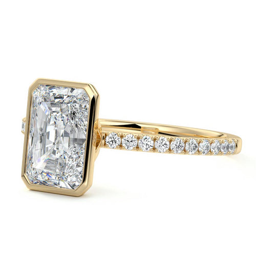Viola radiant bezel pavé solitaire lab grown diamond engagement ring in yellow gold