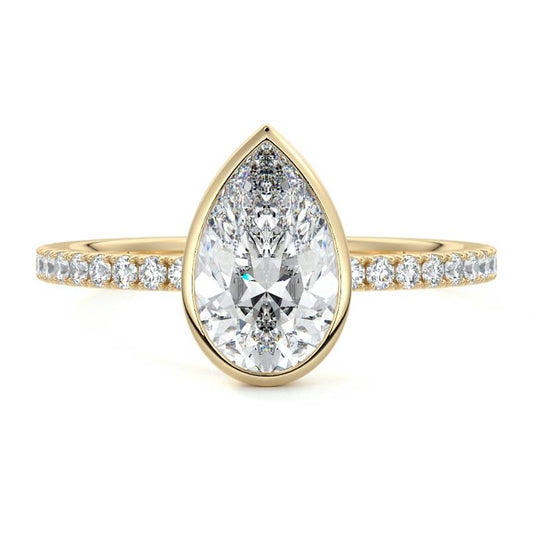 Viola pear bezel pavé solitaire lab grown diamond engagement ring in yellow gold