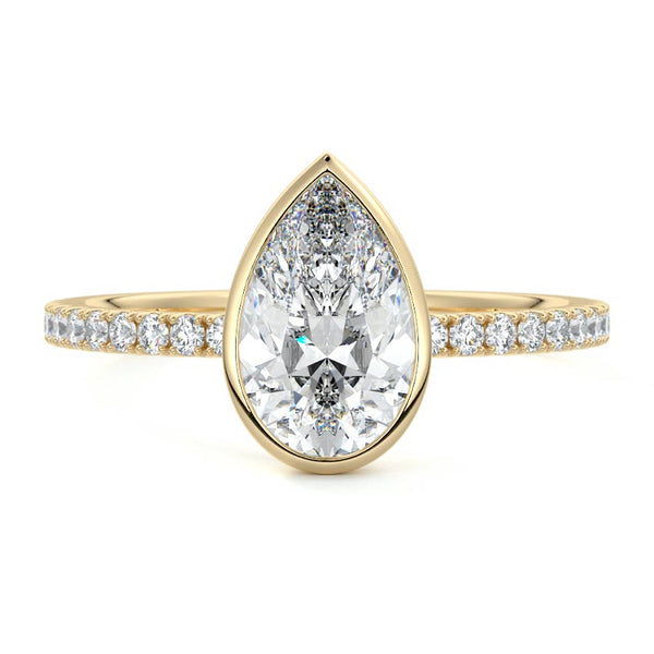 Viola - Pear Bezel Pavé Solitaire Lab Grown Diamond Engagement Ring