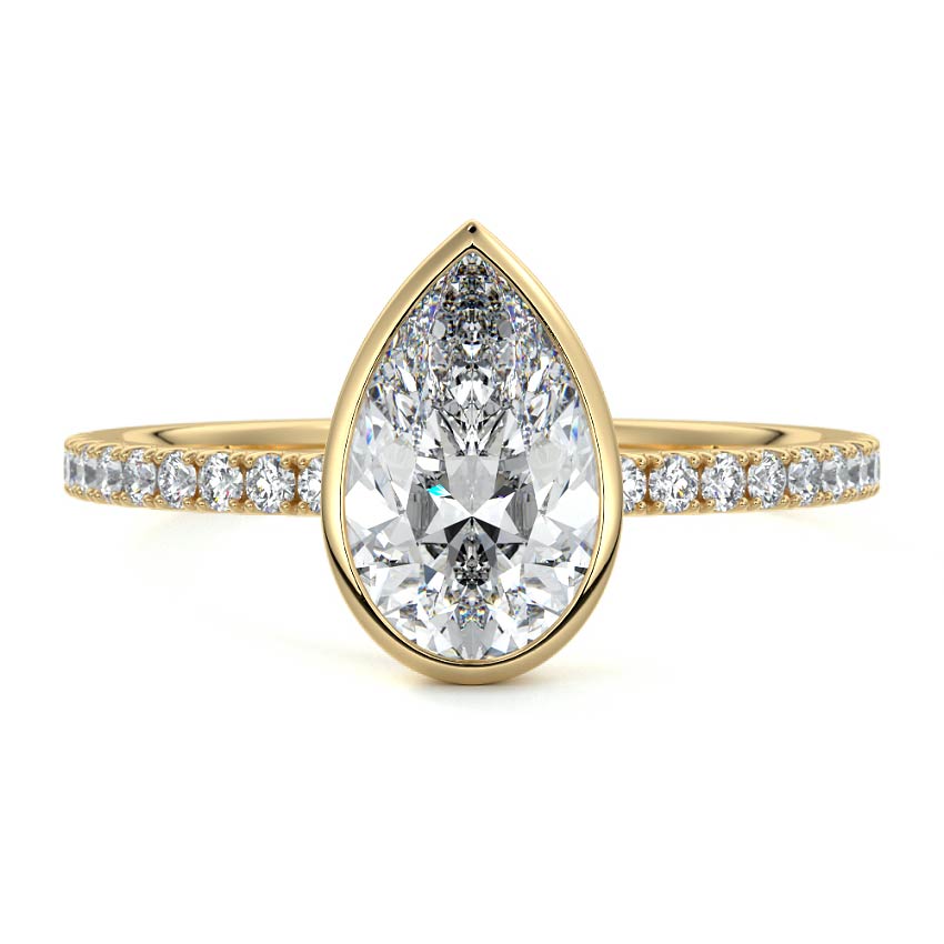 Viola pear bezel pavé solitaire lab grown diamond engagement ring in yellow gold
