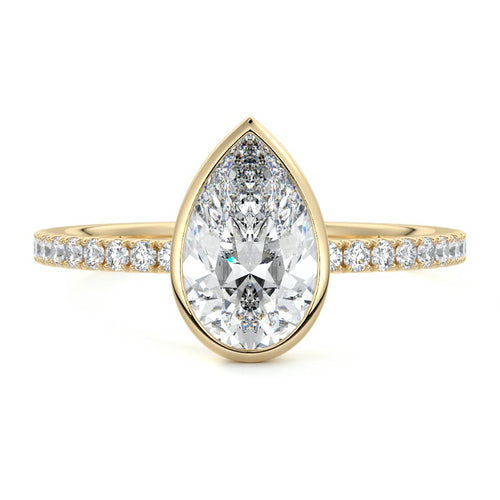 Viola pear bezel pavé solitaire lab grown diamond engagement ring in yellow gold