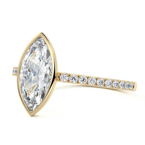 Viola marquise bezel pavé solitaire lab grown diamond engagement ring in yellow gold