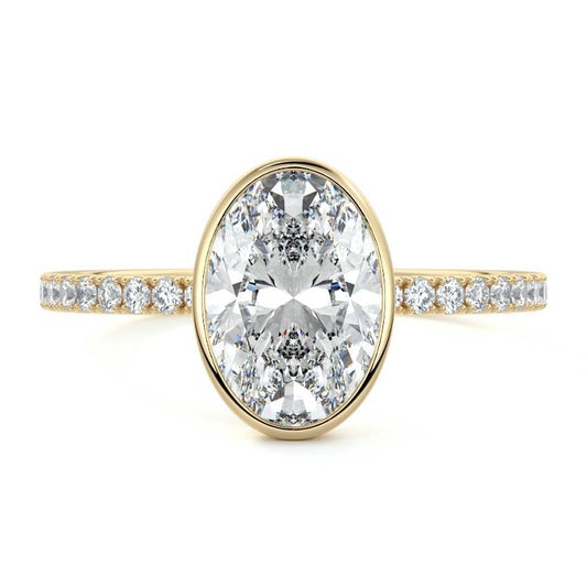Viola oval bezel pavé solitaire lab grown diamond engagement ring in yellow gold