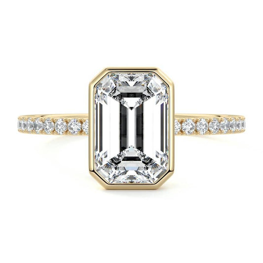 Viola emerald cut bezel pavé solitaire lab grown diamond engagement ring in yellow gold