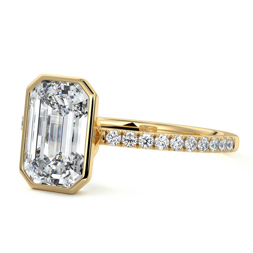 Viola - Emerald Cut Yellow Gold Engagement Ring Profile View | Nura Lab