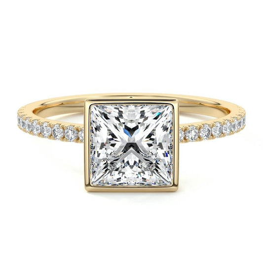 Viola princess bezel pavé solitaire lab grown diamond engagement ring in yellow gold