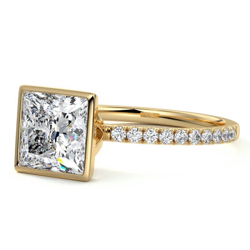 Viola - Princess Yellow Gold Engagement Ring Profile View | Nura Lab